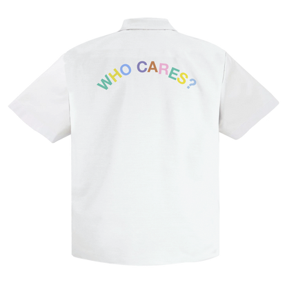 WHO CARES WHITE POPLIN SHIRT
