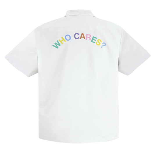 WHO CARES WHITE POPLIN SHIRT