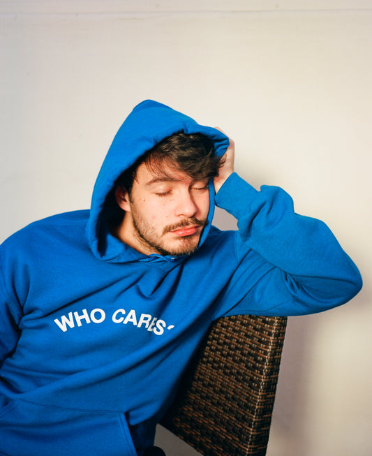 WHO CARES BLUE HOODIE